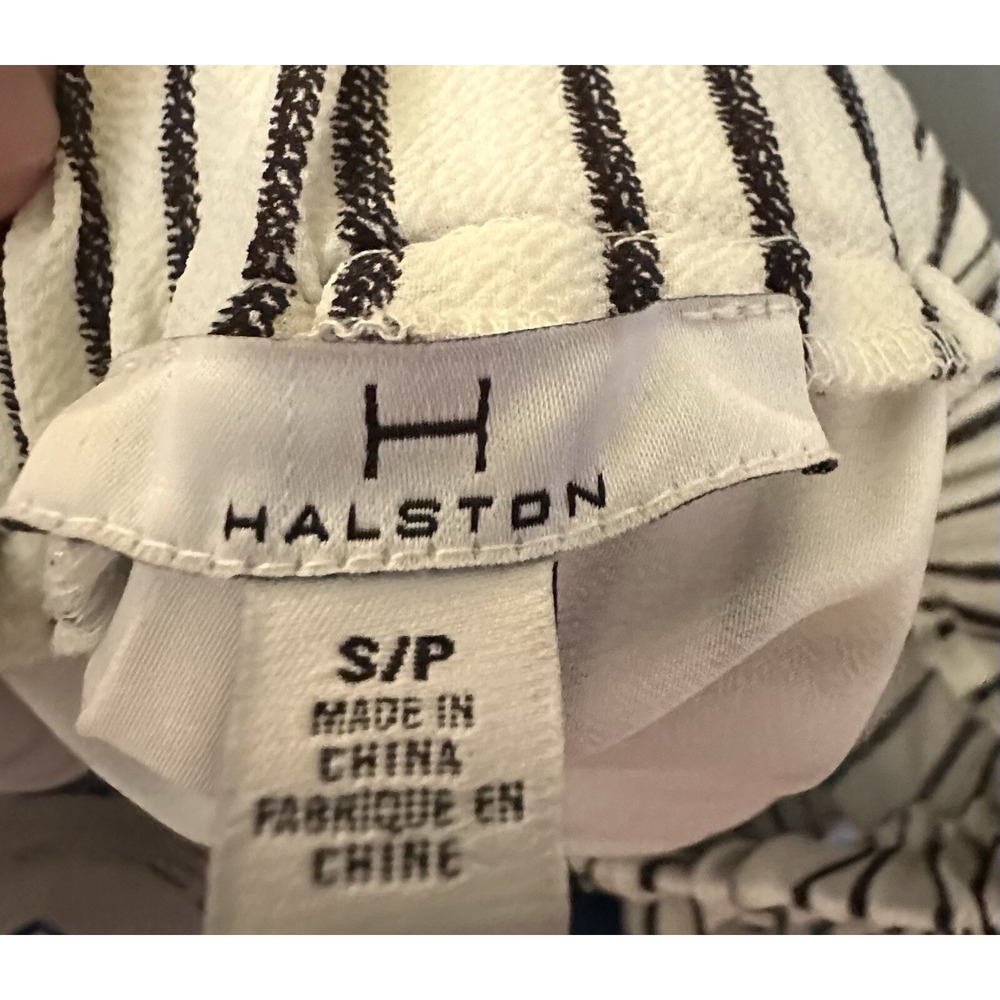 Halston Vintage 1976 Black Striped Hi-Low Off Shoulder Dress Pockets Size SP - Picture 5 of 7
